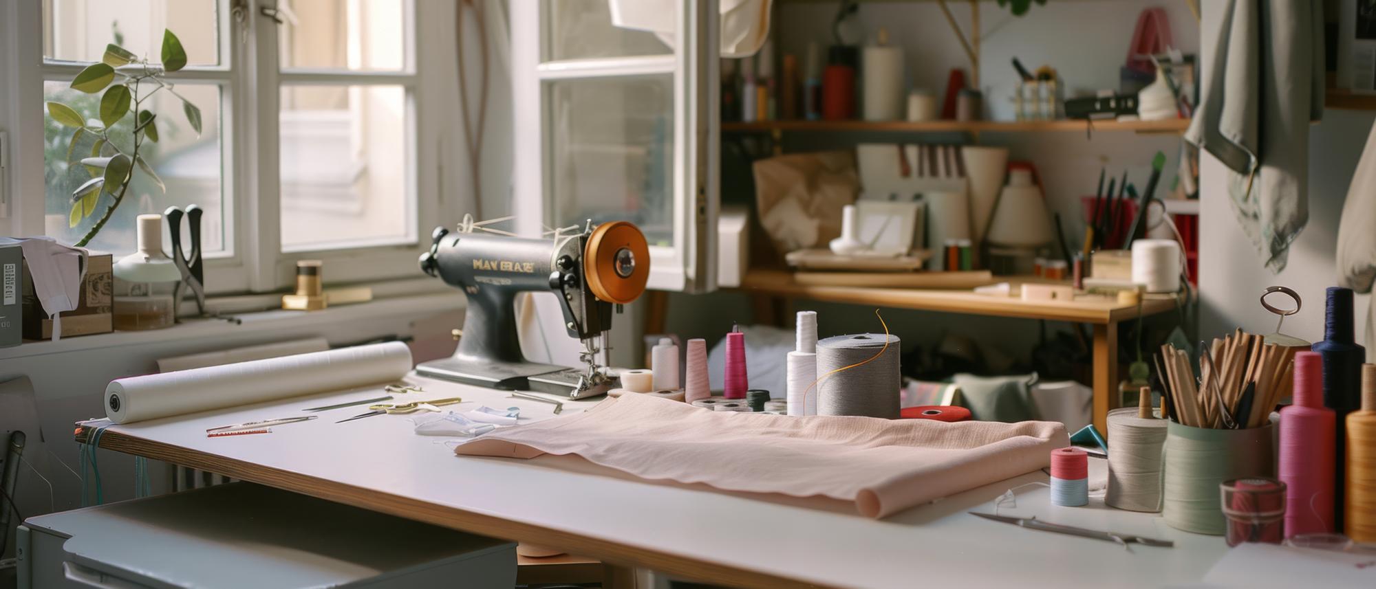 Interior atelier cu echipamente și mostre